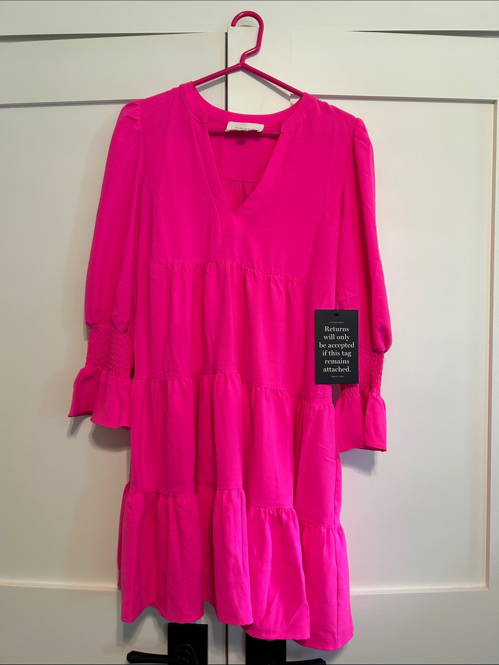 Pomander Place Hot Pink Tiered V-Neck Dress